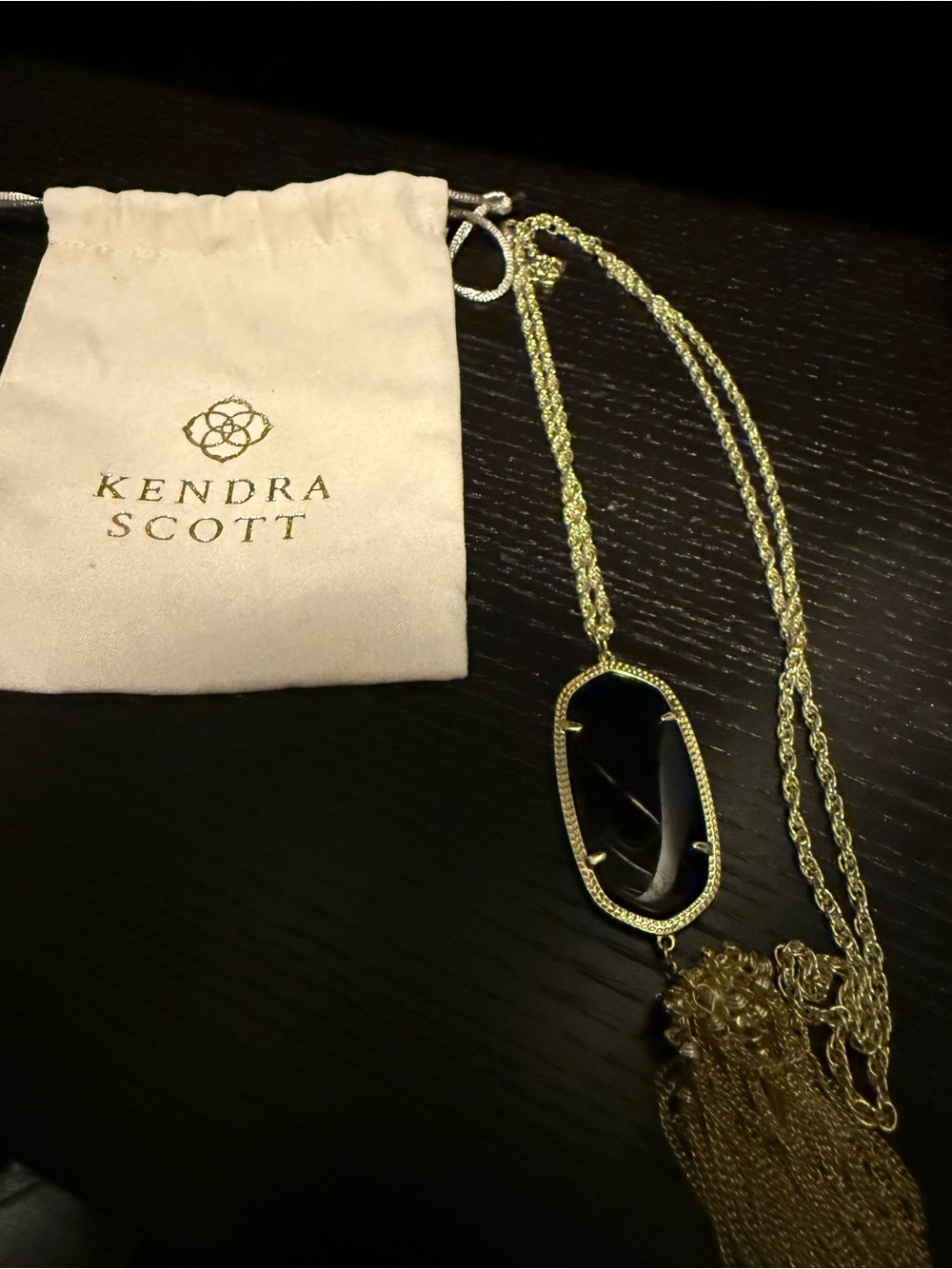 Kendra Scott Gold Long Necklace with Black Stone and Tassel